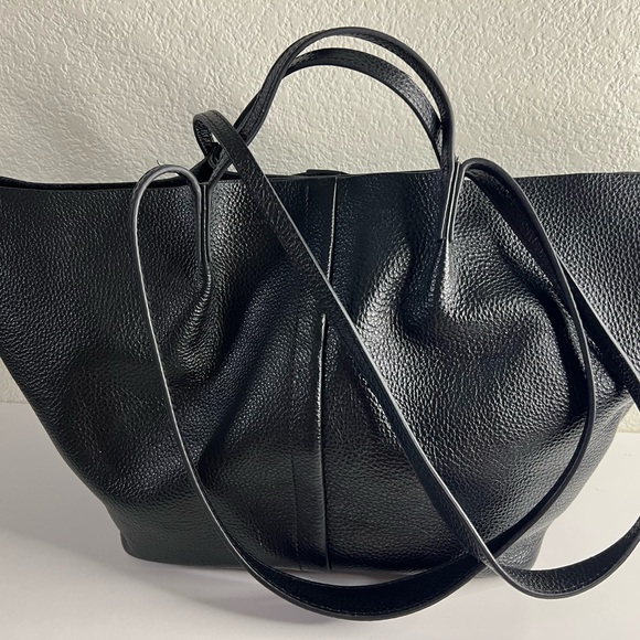 All Saints Handbags - All Saints Black Textured Leather Tote